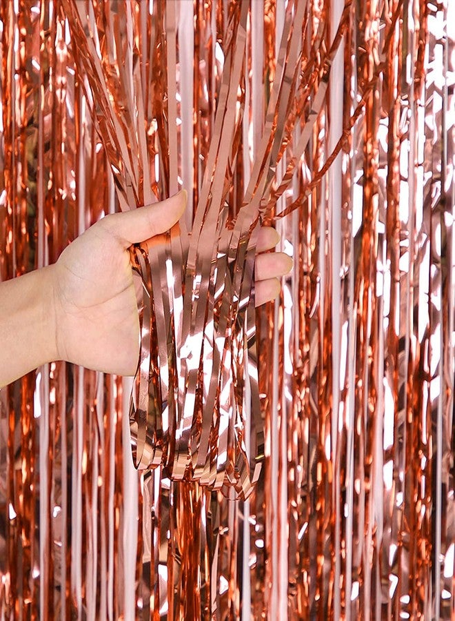Propsicle Rose Gold Foil Fringe Curtains 4 x 6 ft Backdrop Set for Birthday, Anniversary, Bachelorette, Baby Shower, Wedding, Photo Booth, Doorway Decor - Pack of 4, Metallic Rose Gold - Image 3